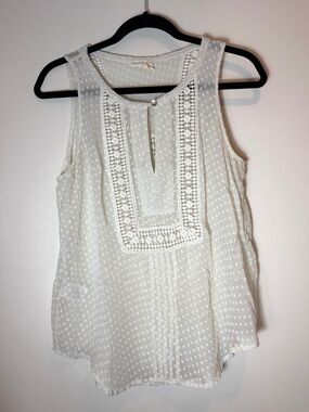 Anthropologie Meadow Rue White Swiss Dot Lace Sleeveless Boho Camisole Top Sz Sm